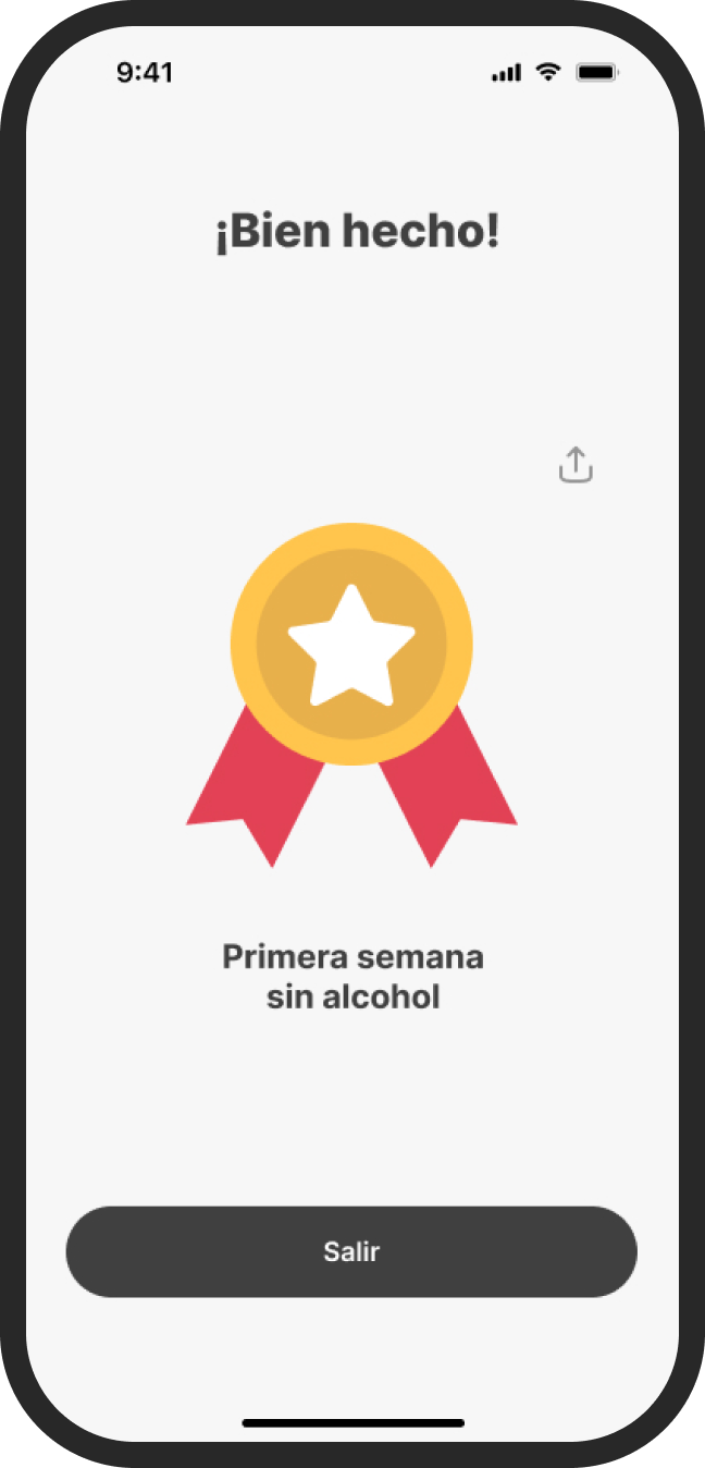 Pantalla de logros mostrando la primera semana de sobriedad