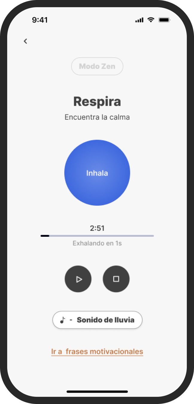 Pantalla de respiración guiada para momentos difíciles